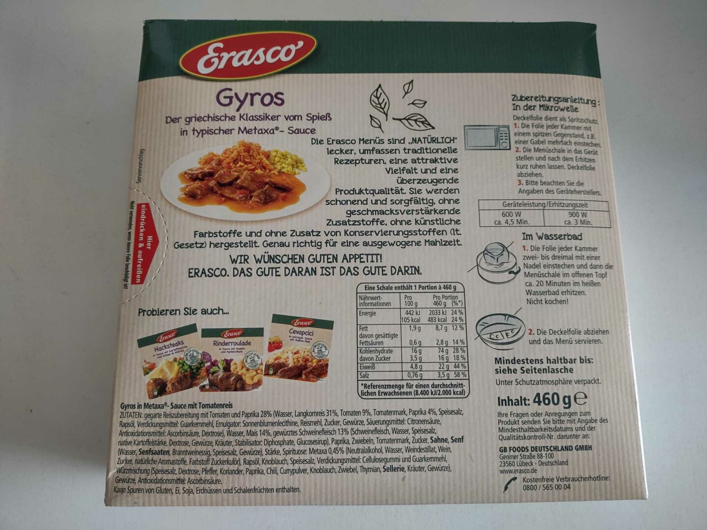 Erasco Gyros Mit Metaxa®-Sauce Rückseite